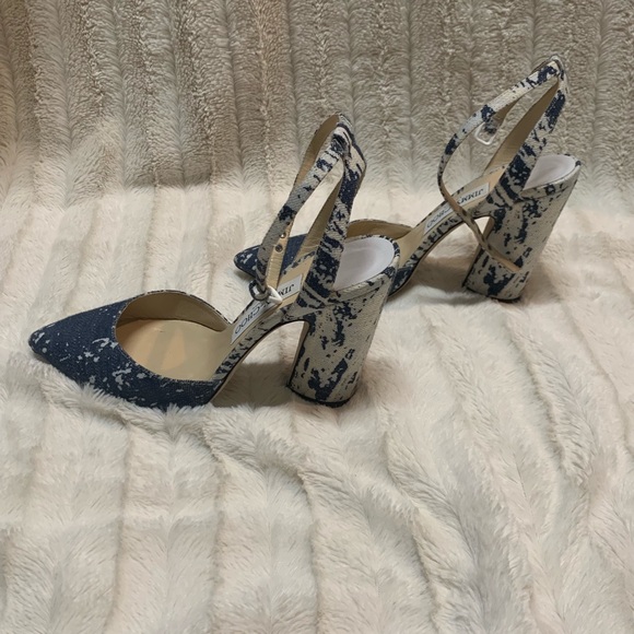 Jimmy Choo Micky 100 Denim And White Pumps - Picture 5 of 8